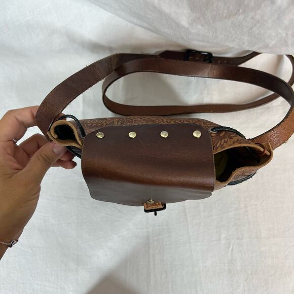 genuine soft leather floral embossed mini rucksack backpack - Picture 2 of 11